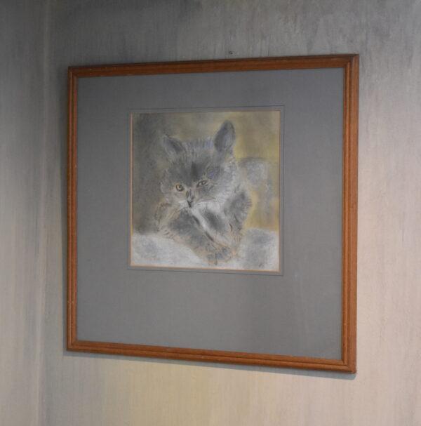 Charming pastel drawing of a cat