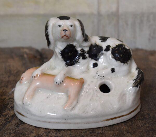 Pair of Staffordshire pottery dog quill holders - Image 7