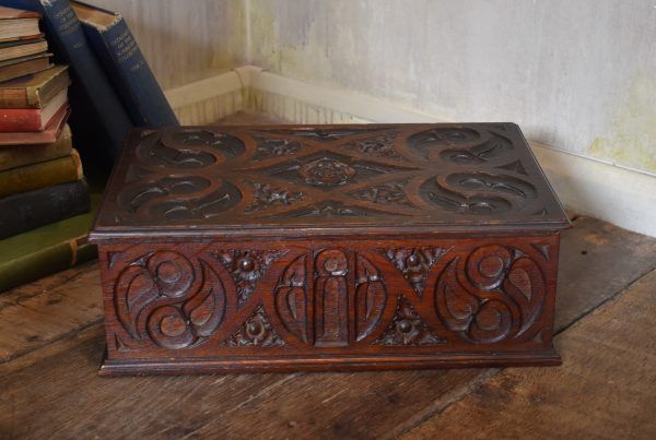 Fine carved oak Gothic Revival box