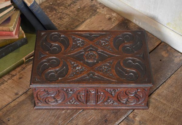 Fine carved oak Gothic Revival box - Image 2