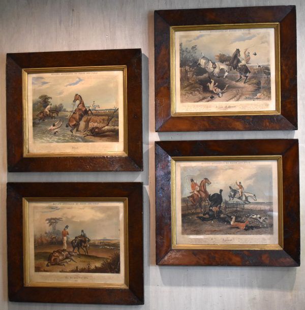 Set of four Regency hunting prints in burr yew frames - Image 2