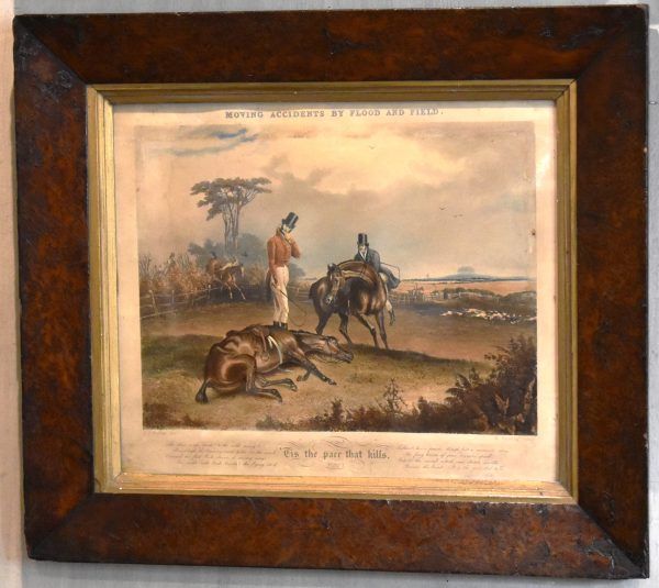 Set of four Regency hunting prints in burr yew frames - Image 8