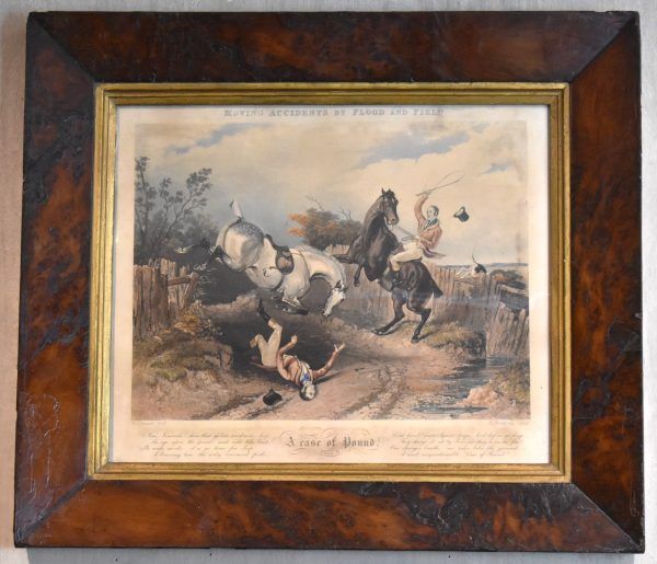 Set of four Regency hunting prints in burr yew frames - Image 6