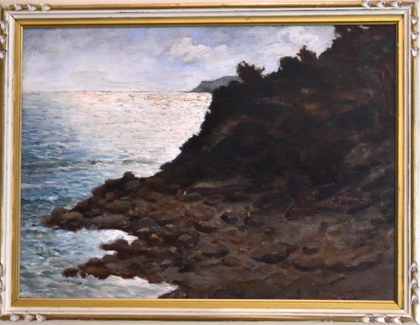 Coastal scene oil painting by G Bartoli - Image 7