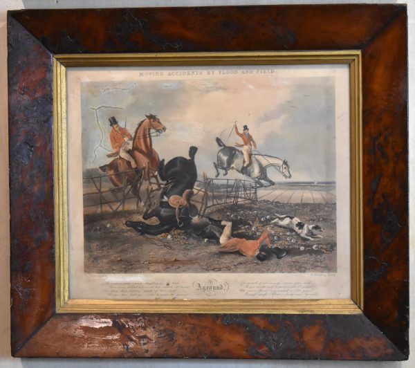 Set of four Regency hunting prints in burr yew frames - Image 4