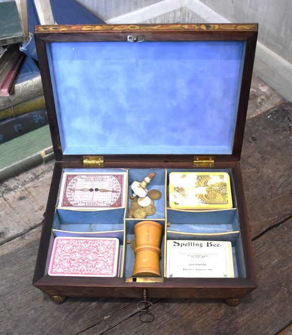 Regency painted penwork games box - Image 3