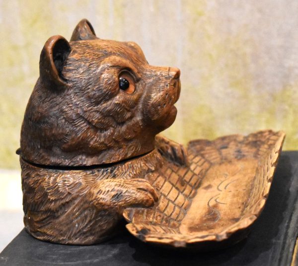 Black Forest carved wood inkwell in the form of a cat - Image 4