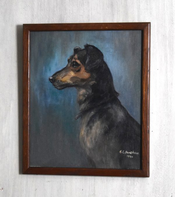 Oil painting of a dog by M.E.Hankinson