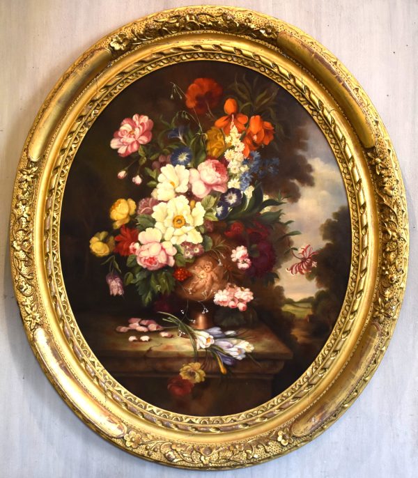 Large Victorian still life oil painting of a vase of flowers - Image 2