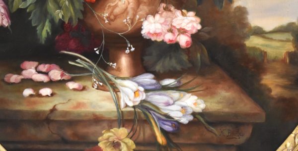 Large Victorian still life oil painting of a vase of flowers - Image 4