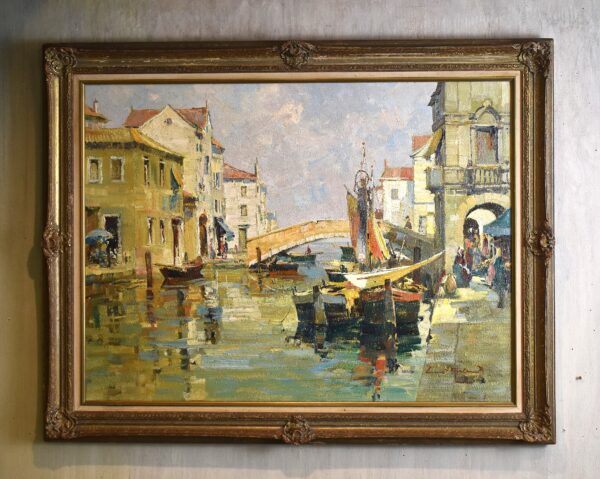Large Venetian scene oil painting