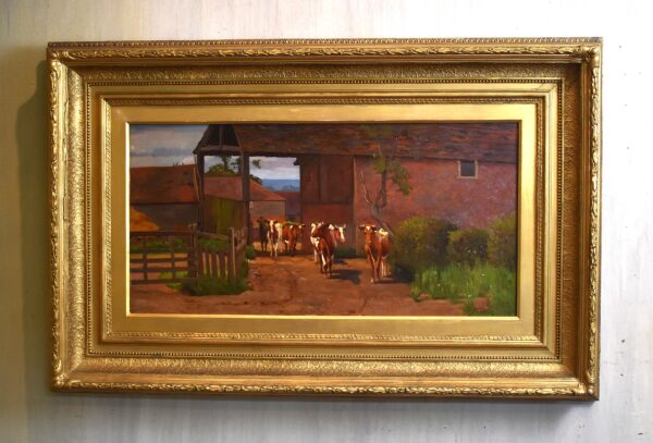 Large farmyard scene oil painting by Arthur Charles Dodd