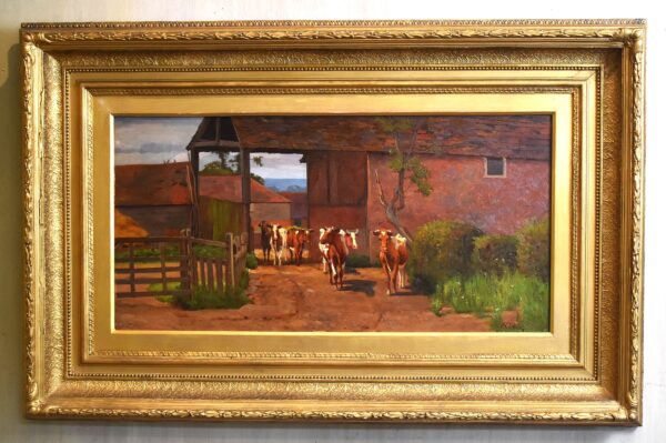 Large farmyard scene oil painting by Arthur Charles Dodd - Image 2