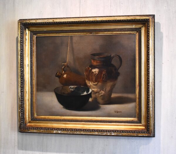 Still life oil painting of ceramics