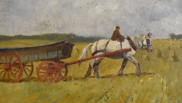 Small oil painting of a horse and cart - Image 4