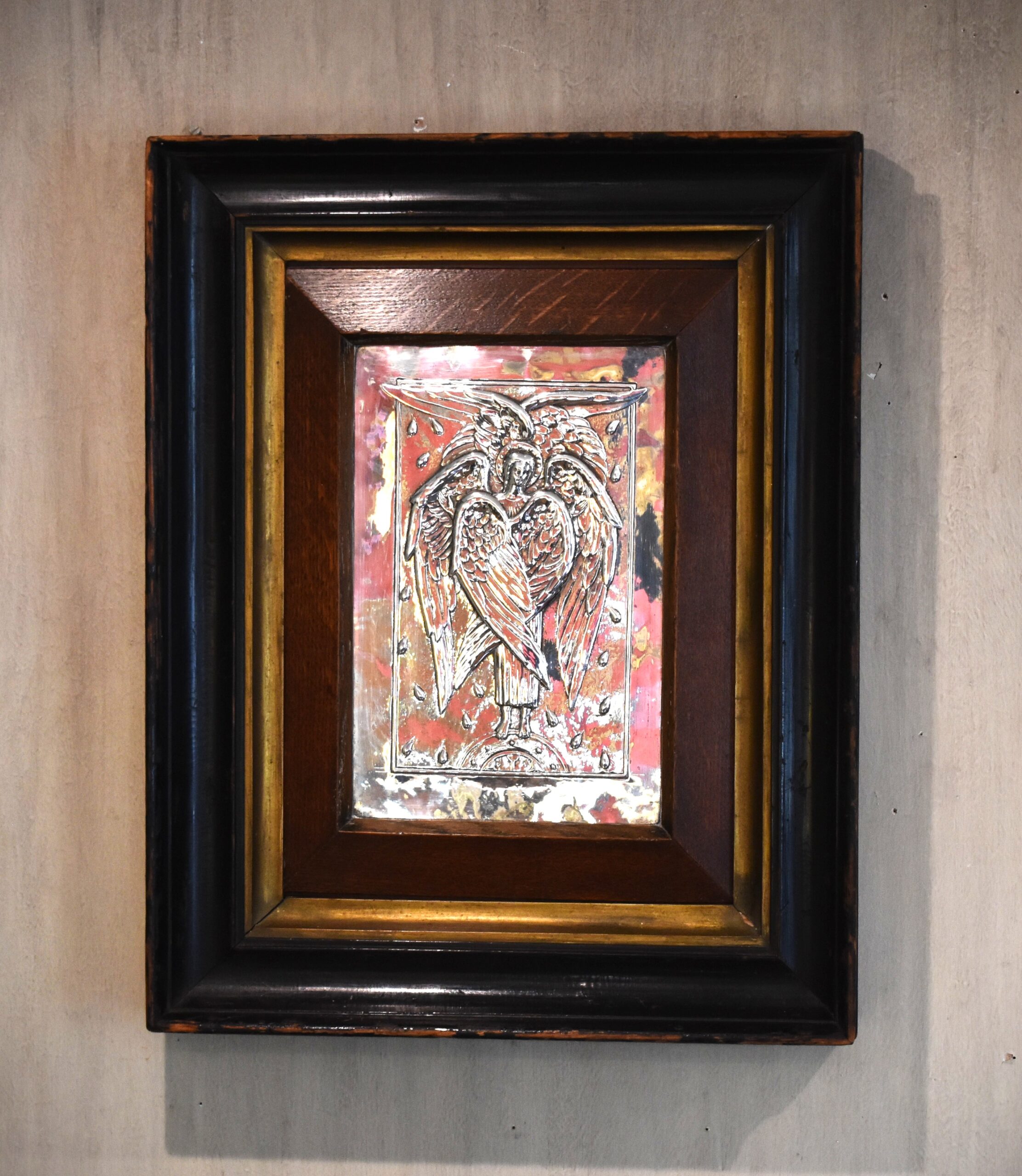 Arts and Crafts silver angel relief