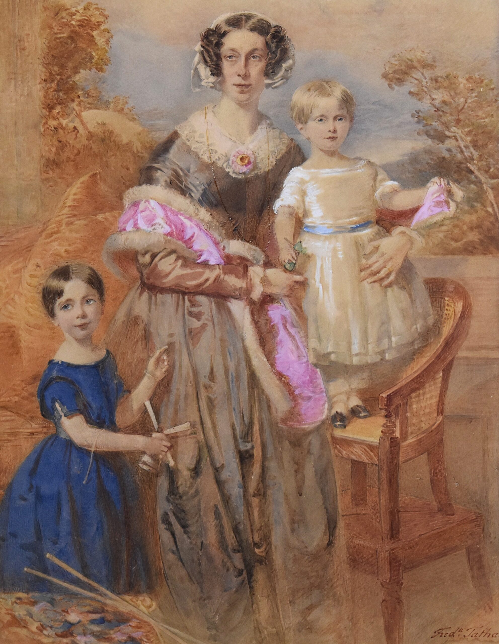Family portrait watercolour by Frederick Tatham - Image 5